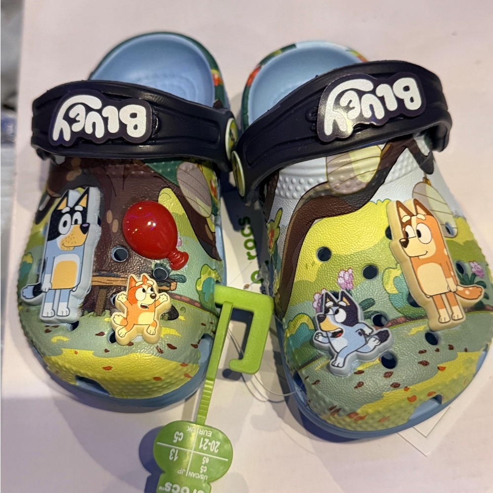 CROCS Kids Slippers - Blue and Green Bluey design